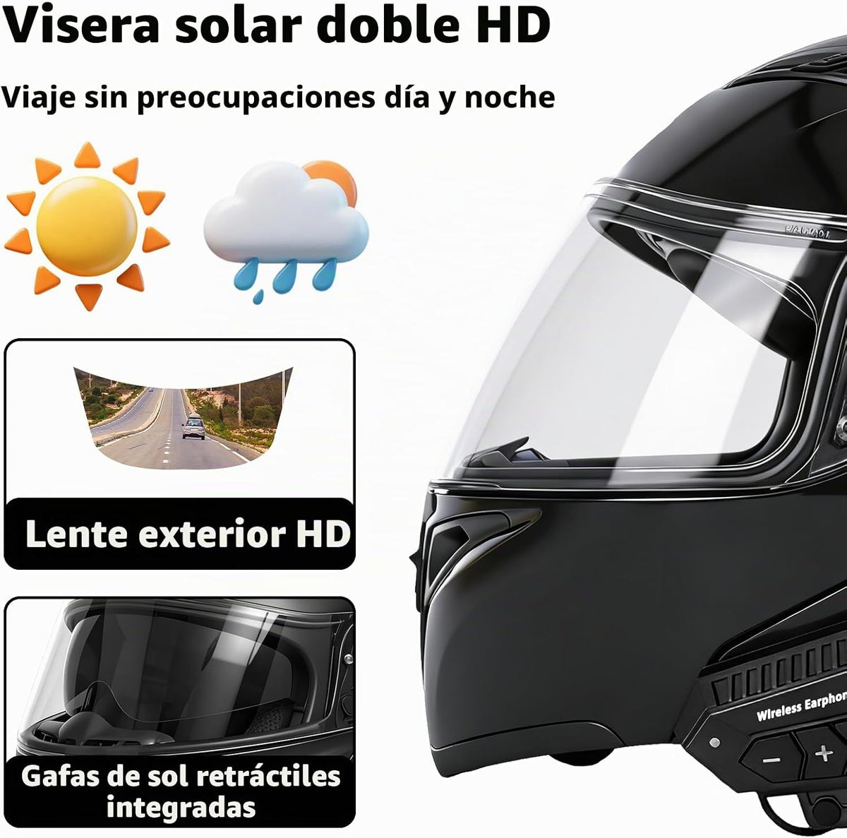 Casco de motocicleta Bluetooth modular, NVSIO, con aprobación DOT F...