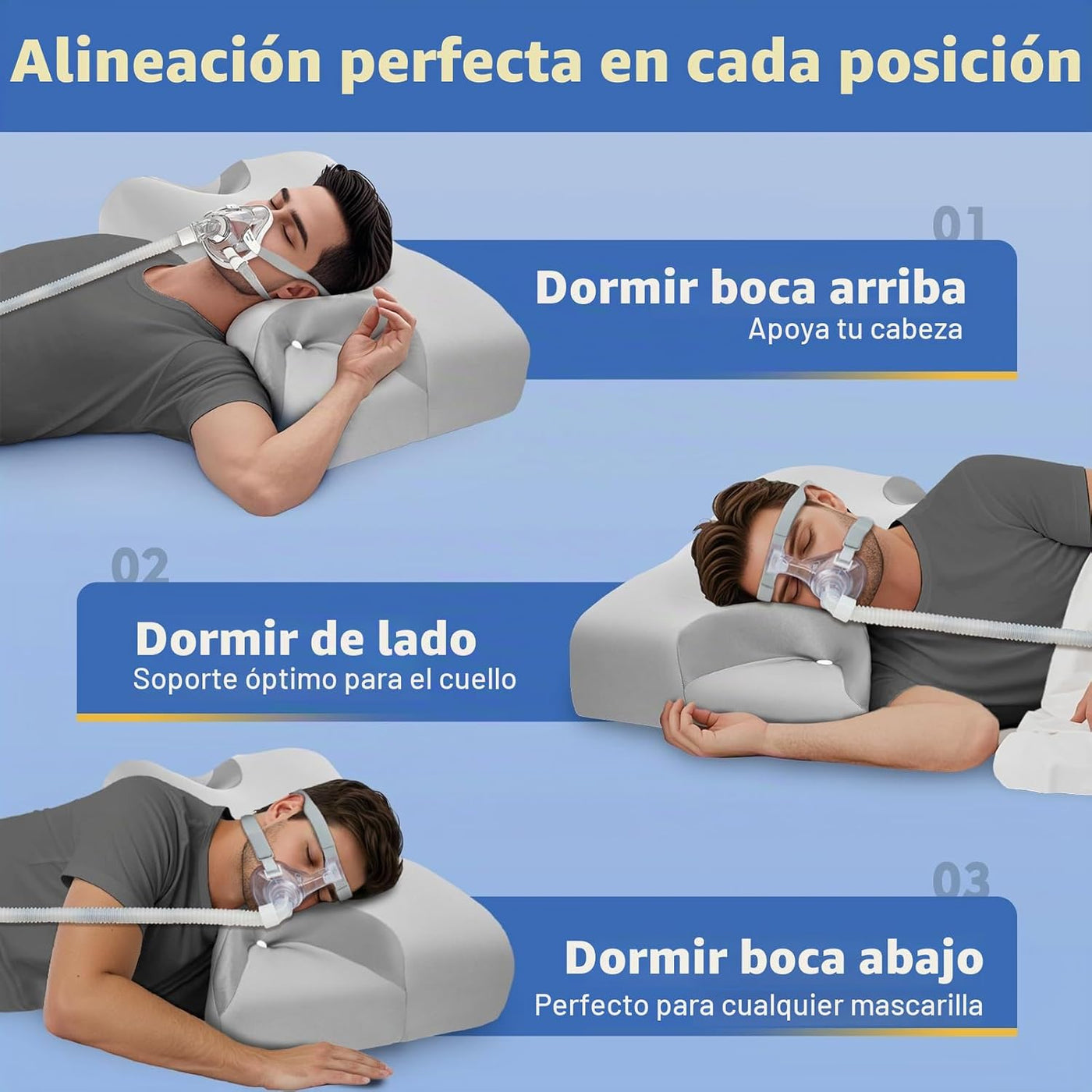 Almohada CPAP para dormir de lado, alivio del dolor de cuello y hom...
