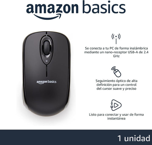 Amazon Basics Ratón óptico inalámbrico para computadora de 2,4 GHz...