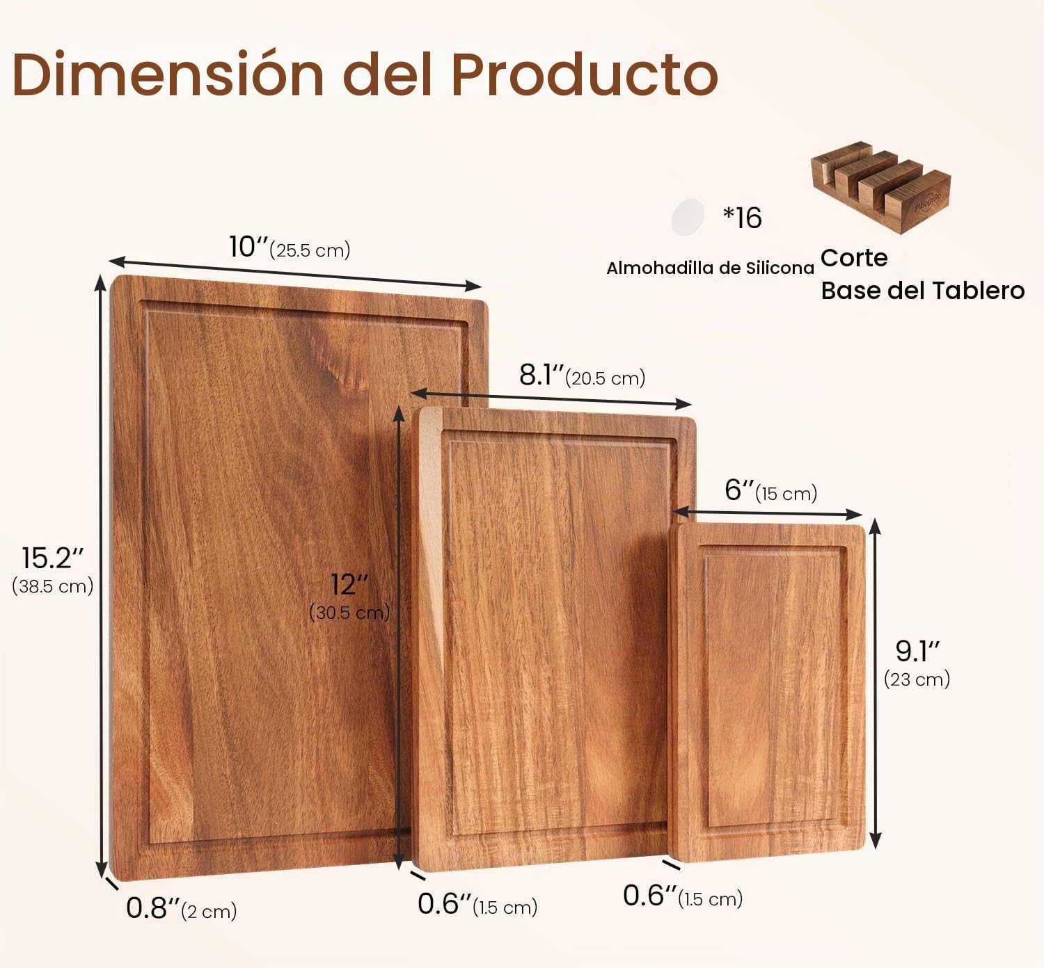 Danfoxer Juego de 3 tablas de cortar de madera de acacia, tablas de...