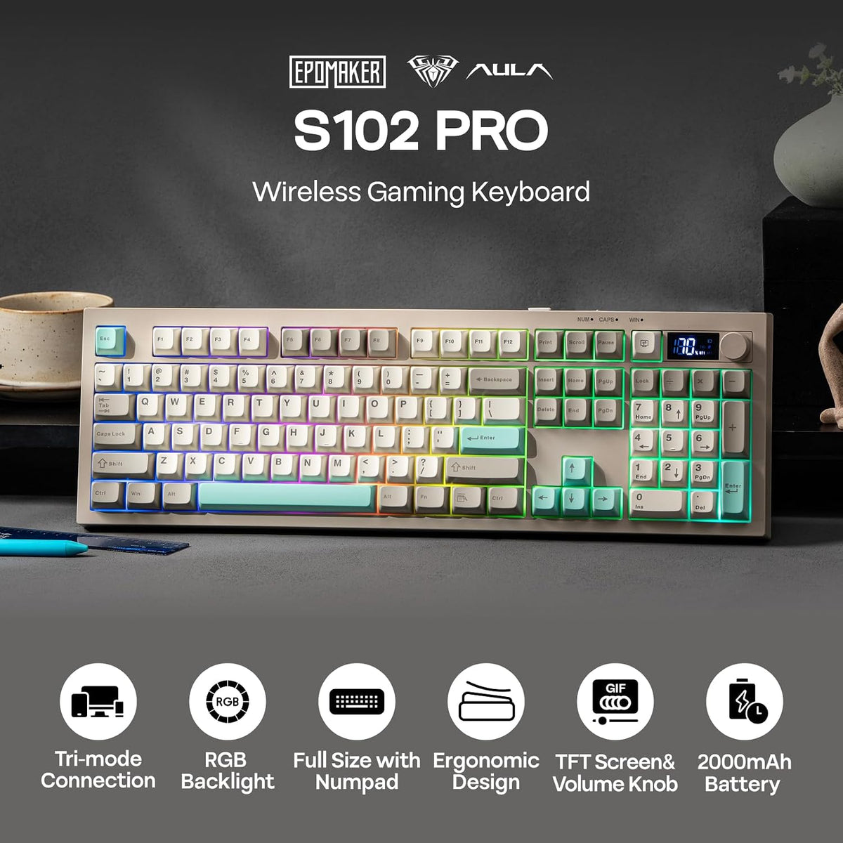 Teclado de membrana para juegos EPOMAKER Aula S102 PRO con pantalla...
