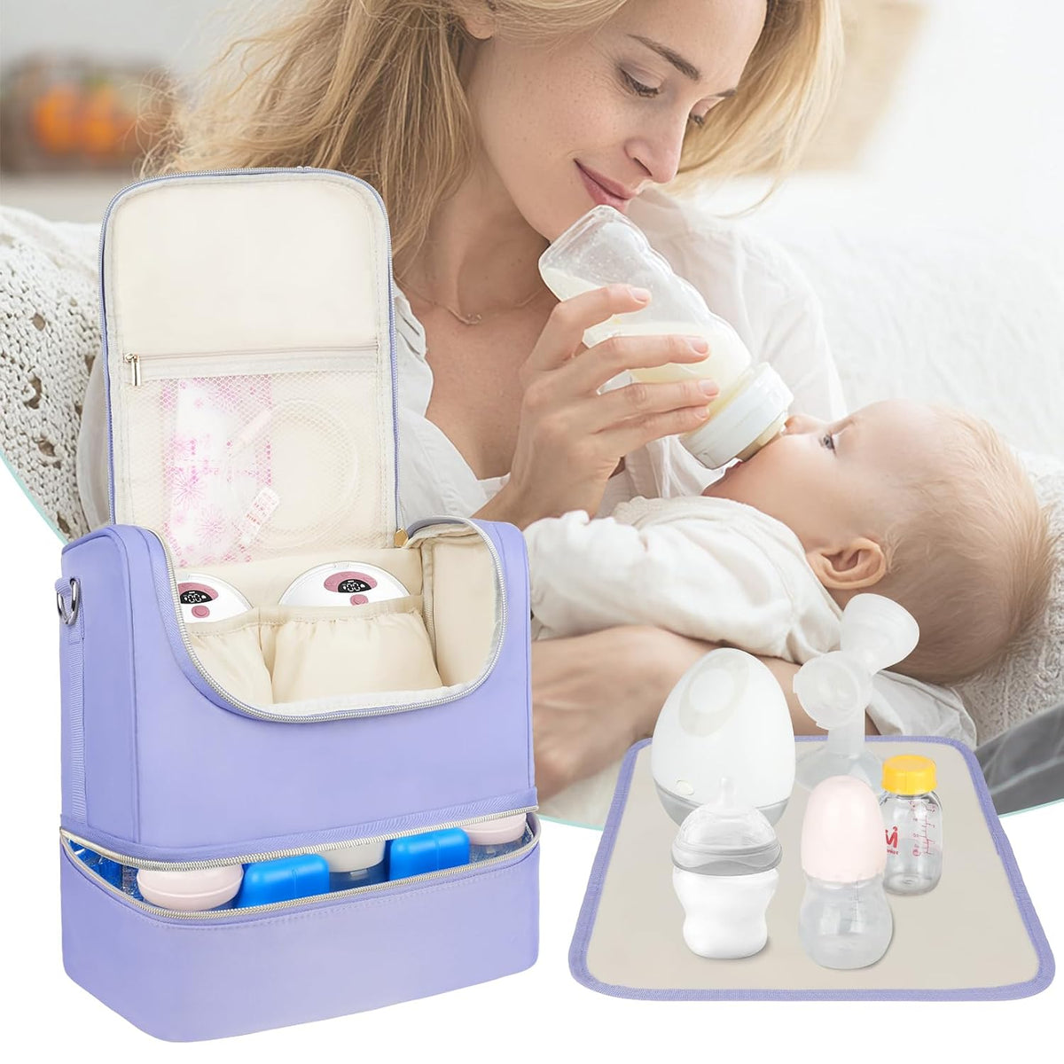 Jaffzora Bolsa de extractor de leche portátil con compartimento enf...