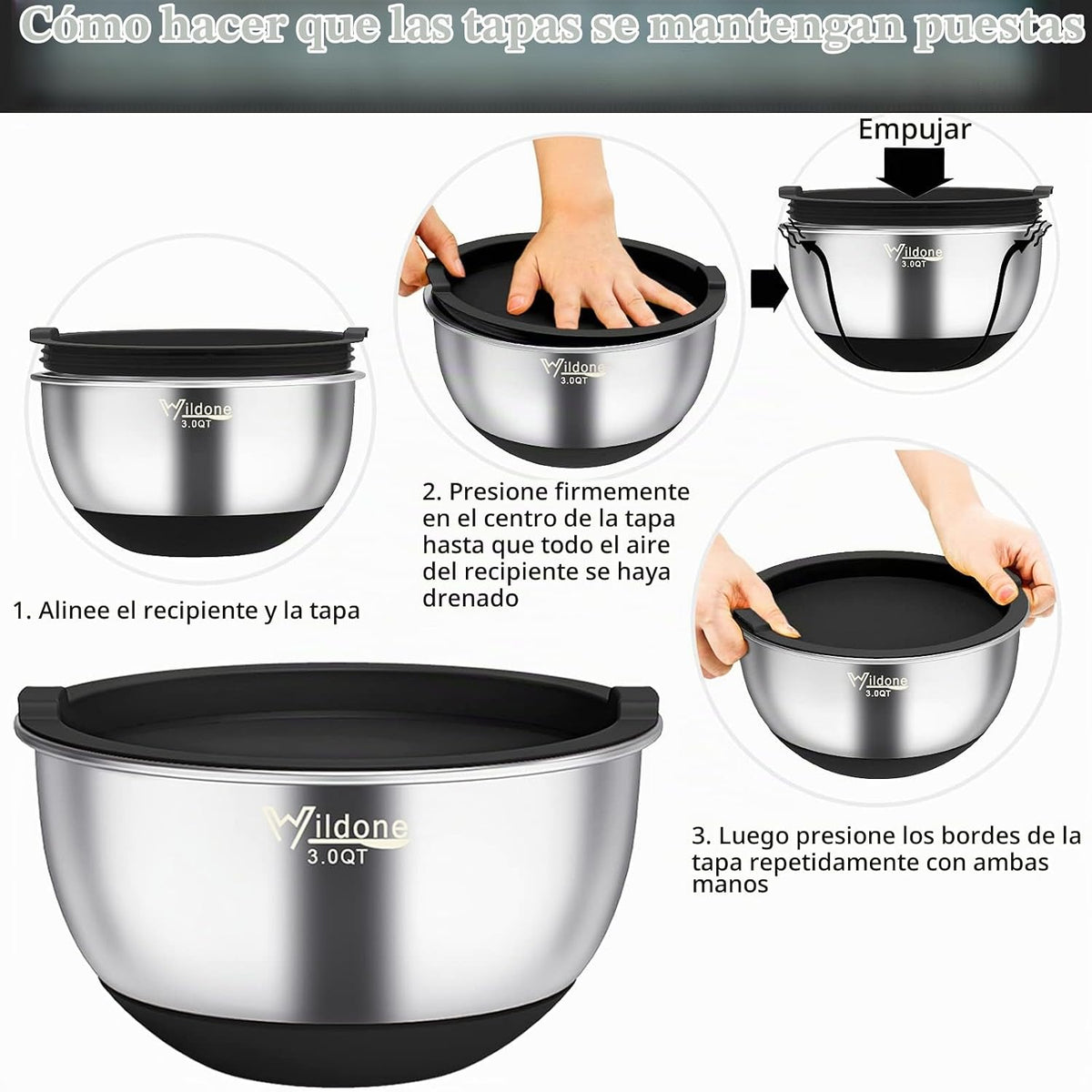 Wildone - Tazones para mezclar con tapas herméticas, juego de cuenc...