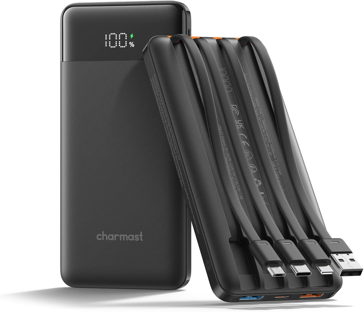 charmast Cargador portátil de carga rápida, 4 cables incorporados,...
