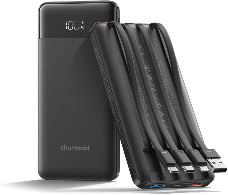 charmast Cargador portátil de carga rápida, 4 cables incorporados,...