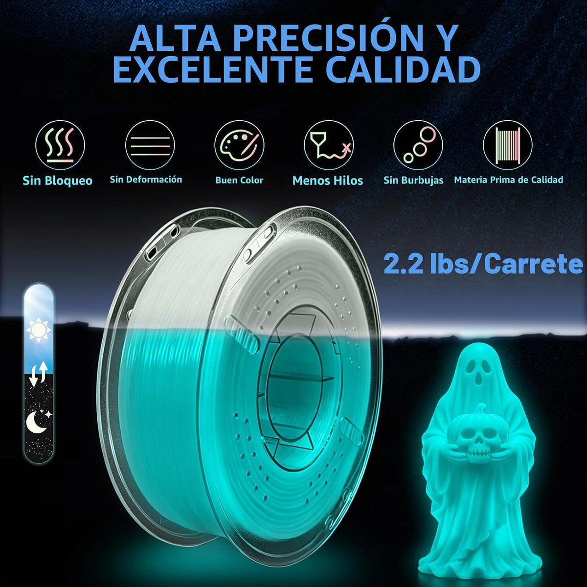 Frucindra Filamento de impresora 3D PLA+ que brilla en la oscuridad...