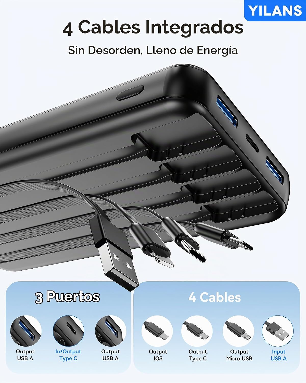 Cargador portátil, cargador de batería de 50000 mAh, cable integrad...