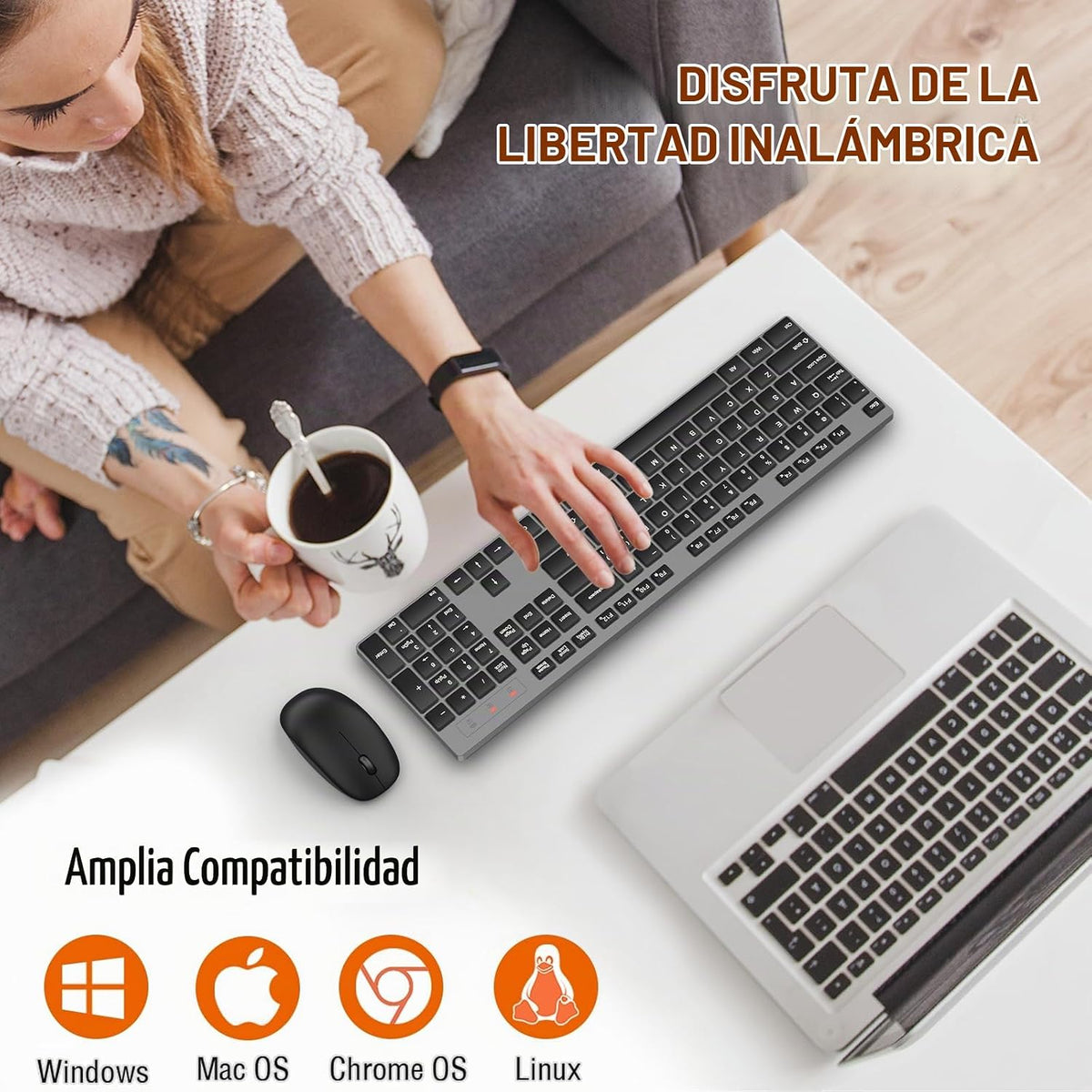 Combo de teclado y mouse inalámbrico, EDJO, teclado y mouse USB ina...