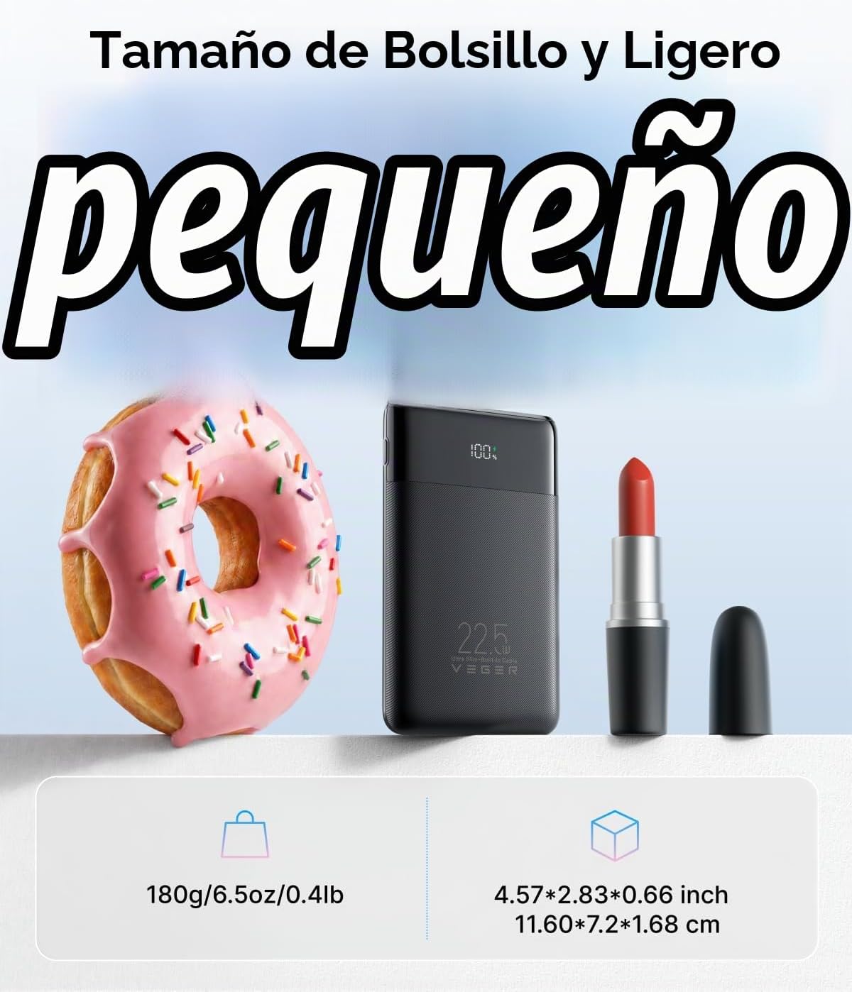 VEGER 10000mAh 22.5W Cargador portátil de carga rápida con cables i...