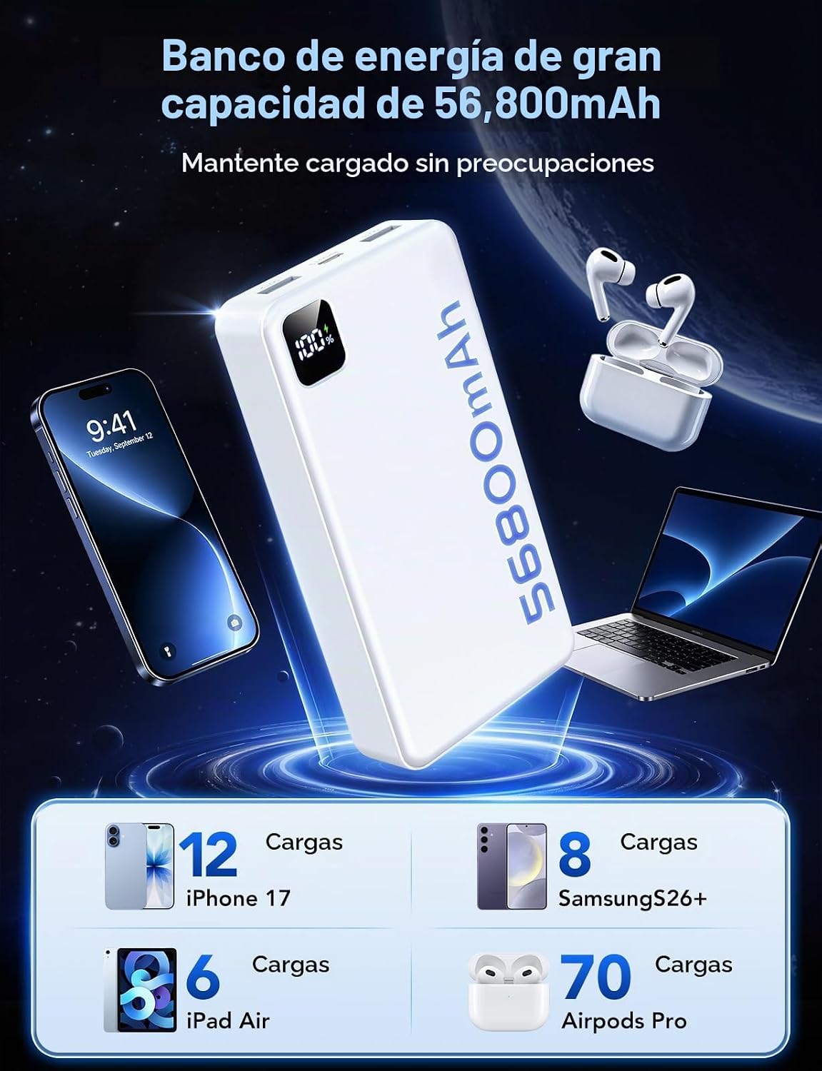 Cargador portátil 56800mAh, 22.5W Banco de carga rápida del poder c...