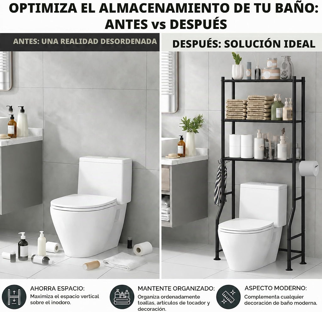GloTika Estante de almacenamiento de 3 niveles sobre el inodoro, es...