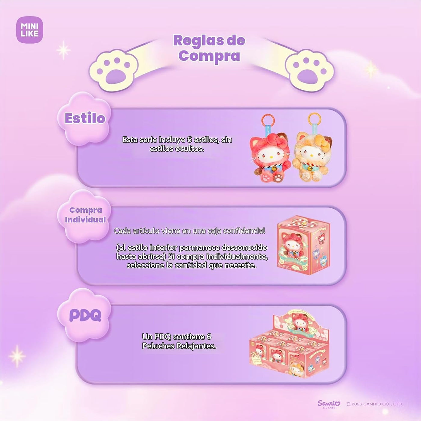 MINI LIKE Sanrio Blind Box Hello Kitty Style Meow Blessing Series L...
