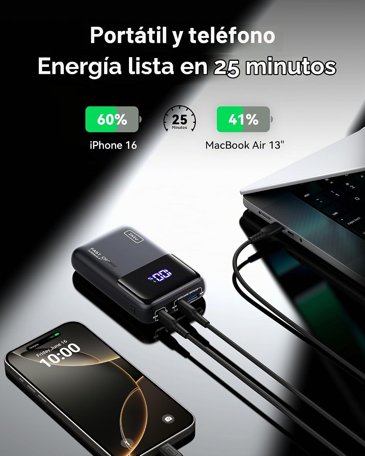 INIU Banco del poder del ordenador portátil, batería de carga rápid...