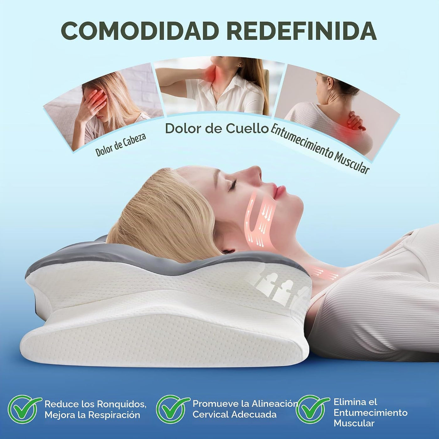 BDEUS Almohada cervical cervical para dormir, almohada ergonómica d...