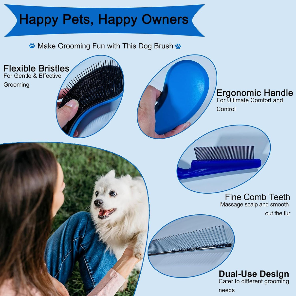 MAEELOU Kit de aseo de cepillo para cachorros de 3 piezas (azul) |...
