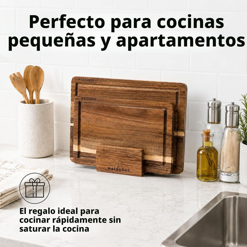 Juego de 2 tablas de cortar de madera de acacia para cocina, tablas...