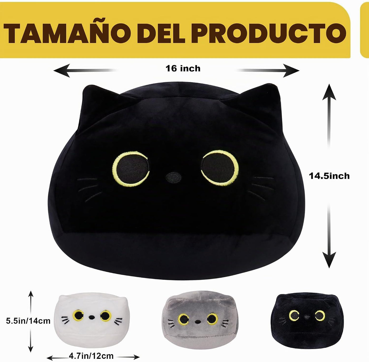 WeBingo Juego de 4 piezas de peluche de gato negro, almohada de pel...
