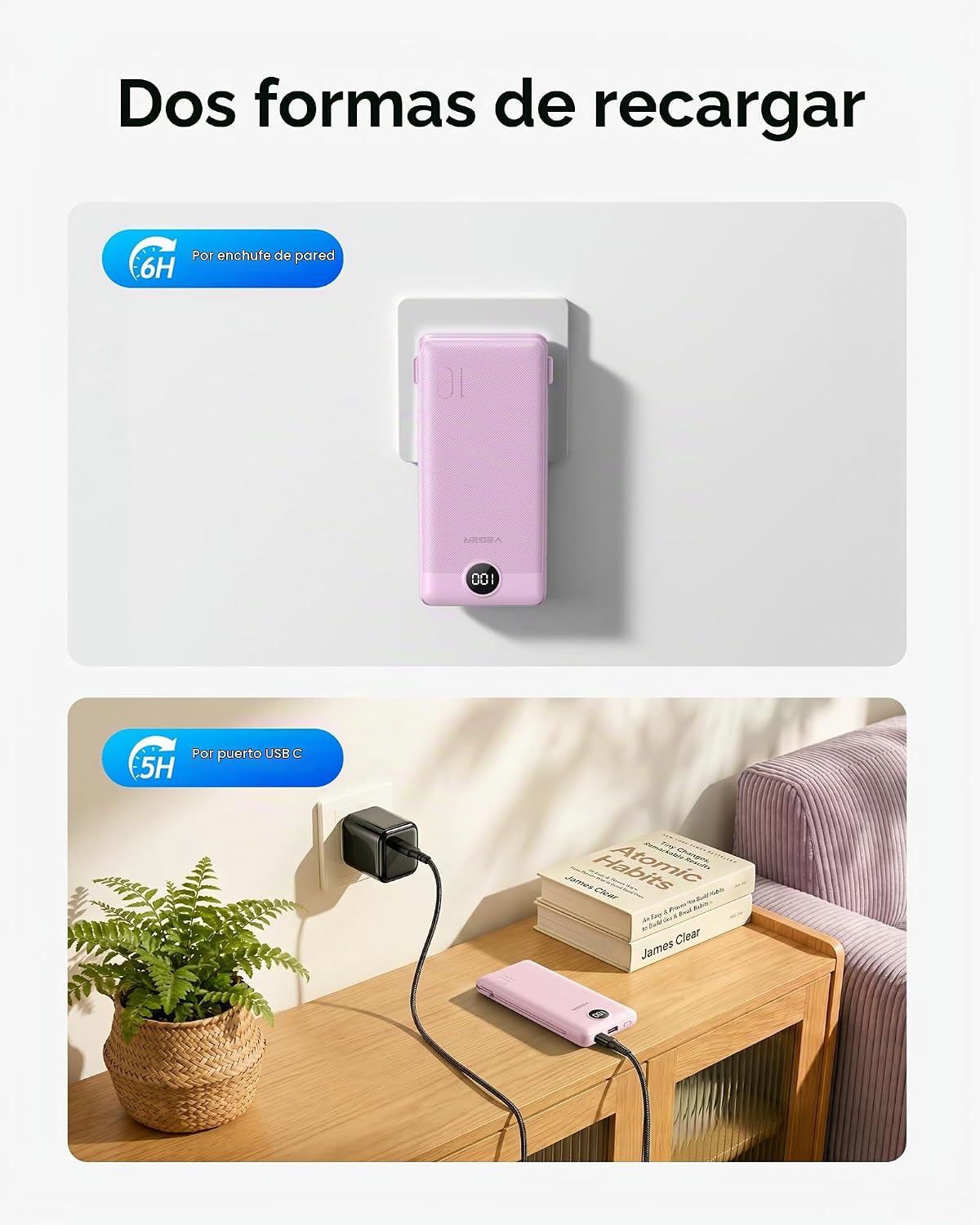 VEGER Cargador portátil para iPhone, Power Bank con cables integrad...