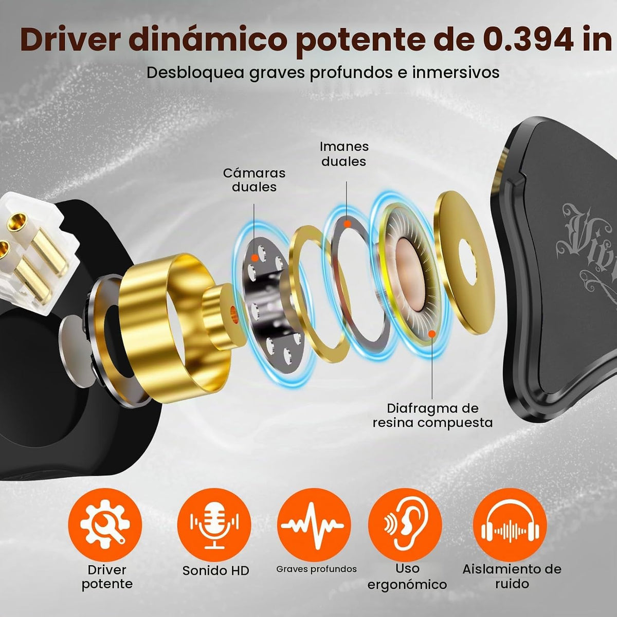 Auriculares IEM con cable para juegos con conector de 0.138 in, mon...