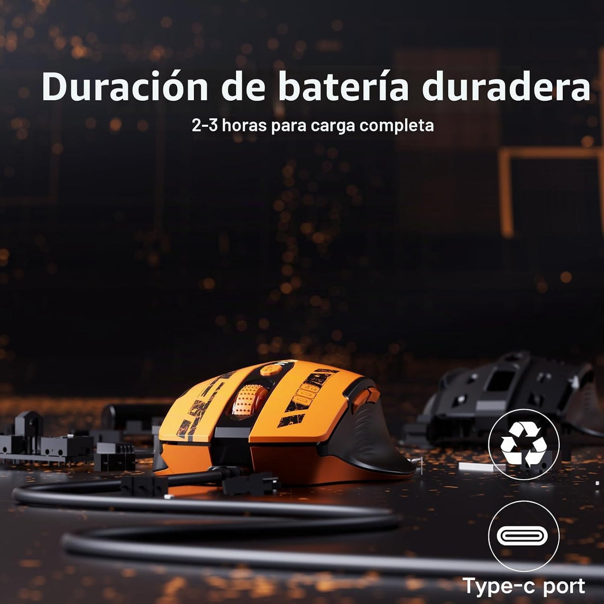 Uineer Ratón inalámbrico, ratón de computadora recargable de 2.4 GH...