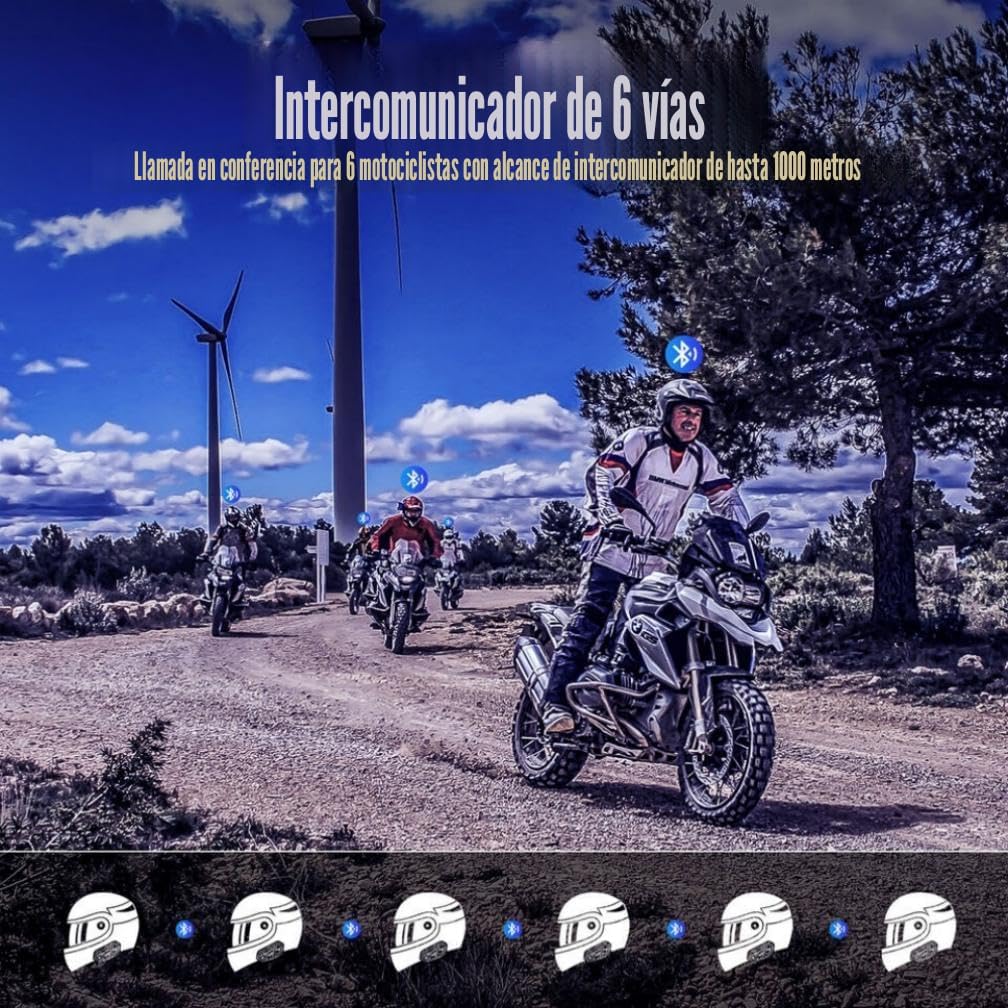Fodsports FX6 - Auriculares Bluetooth para motocicleta, intercomuni...