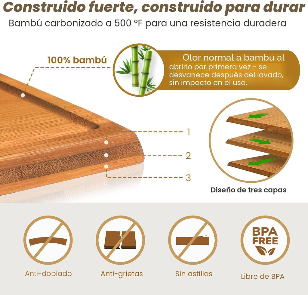 Juego de tablas de cortar de bambú con soporte, 3 tablas de cortar...