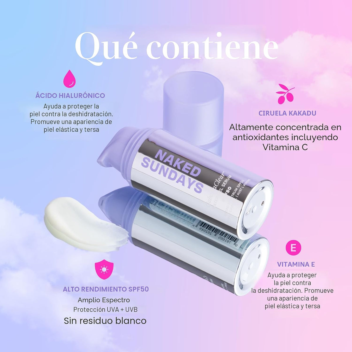 Naked Sundays CabanaClear Water Gel - Suero protector solar SPF 50,...