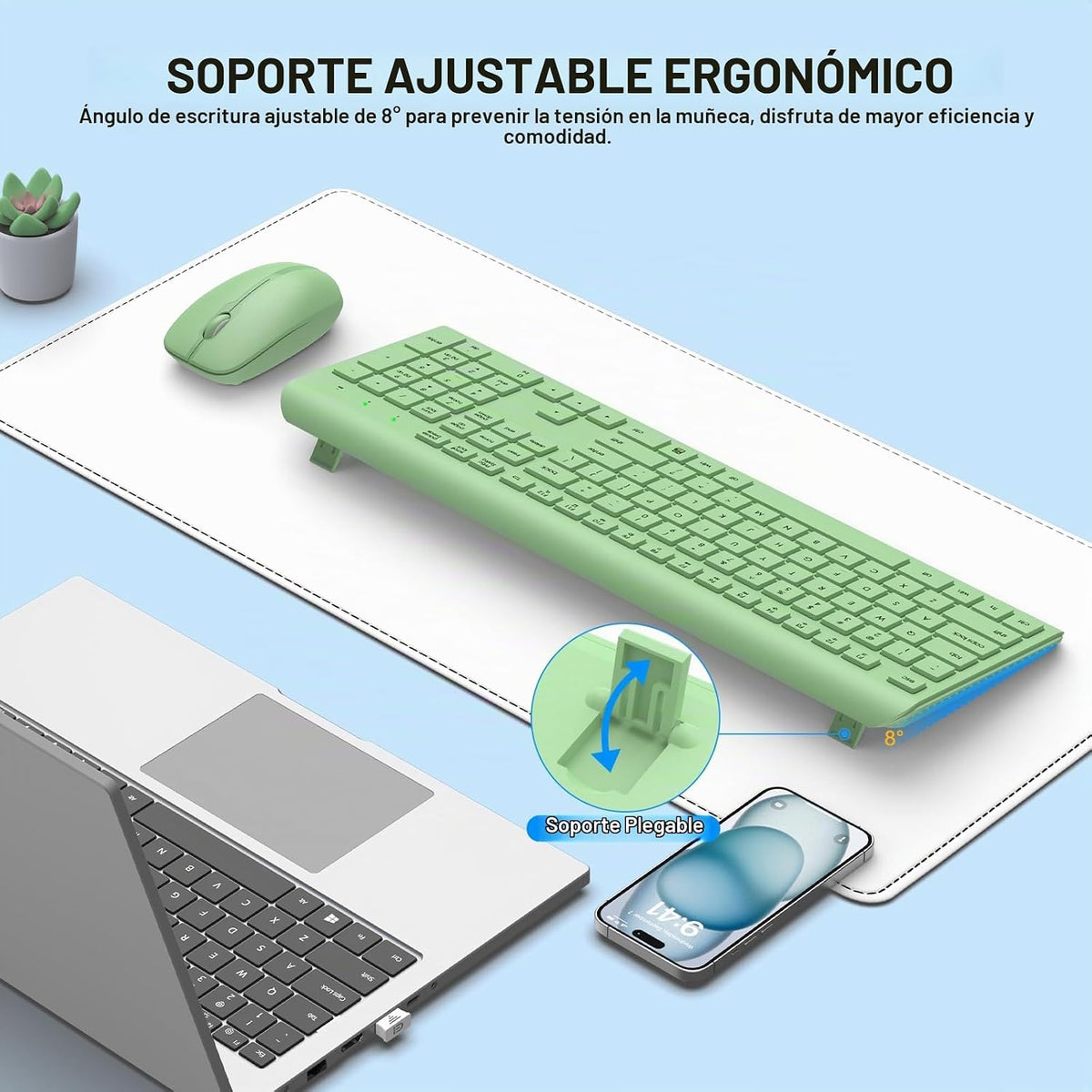 Combo de teclado y ratón inalámbricos, teclado ergonómico silencios...