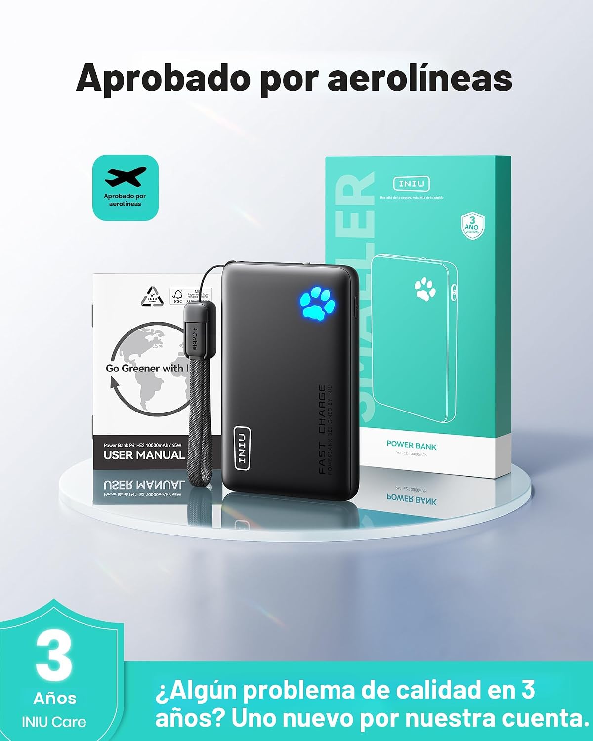 INIU 10000mAh 45W cargador portátil de carga rápida, banco de energ...
