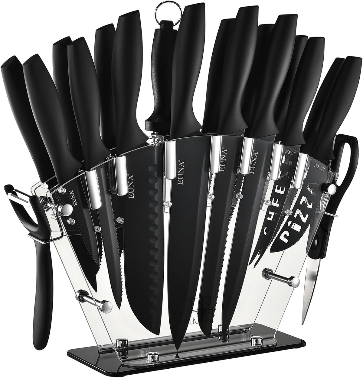EUNA Juego de cuchillos de cocina, 19 piezas, juego de cuchillos ne...