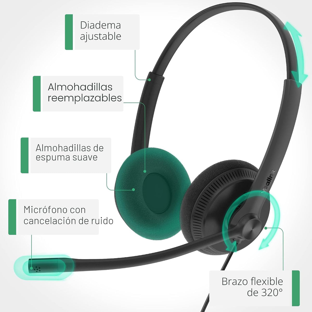 Yealink Auriculares con cable UH34 Lite, USB-A, micrófono con cance...