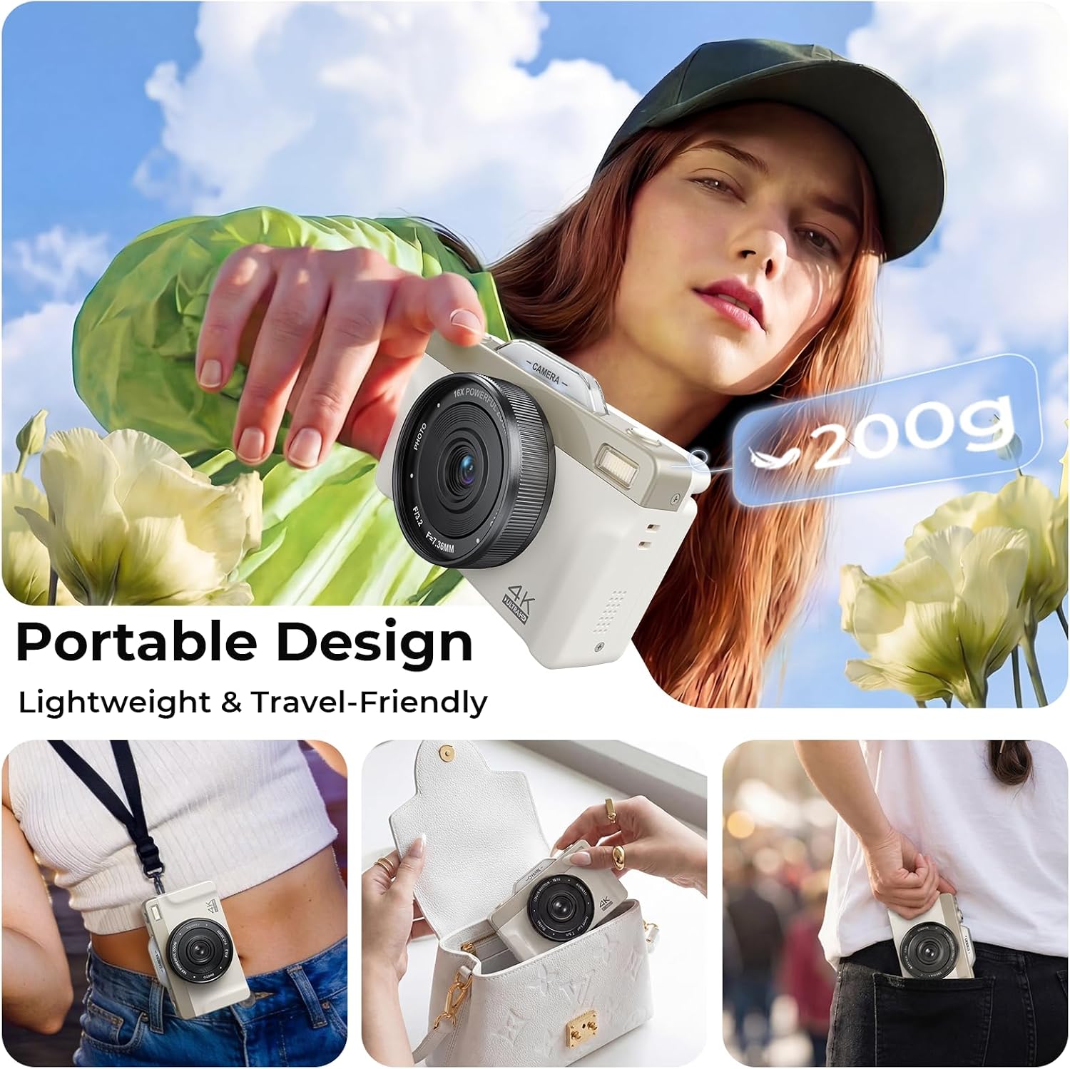 Cámara digital 4K para fotografía, 2026, cámara WiFi de enfoque aut...