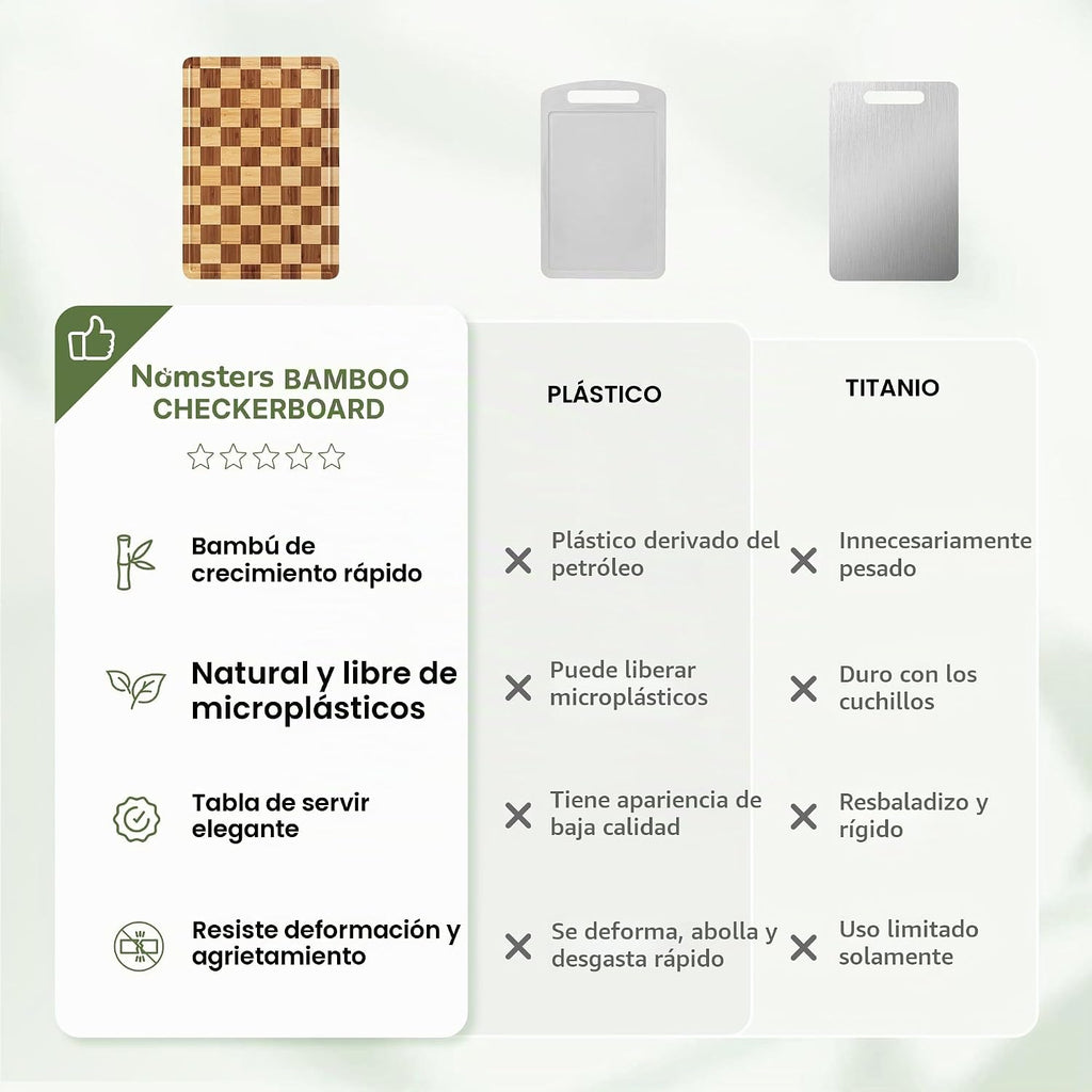 Tabla de cortar de bambú para cocina, tabla de cortar a cuadros de...