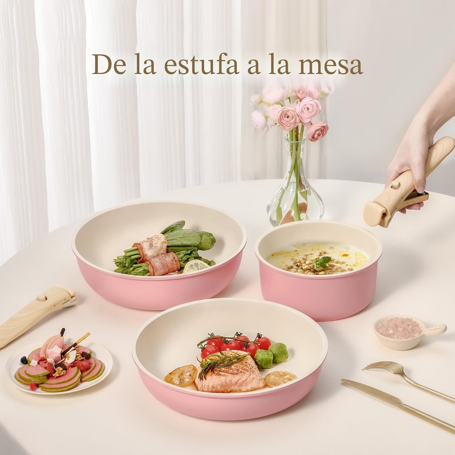 CAROTE Juego de ollas y sartenes antiadherentes, mango desmontable,...