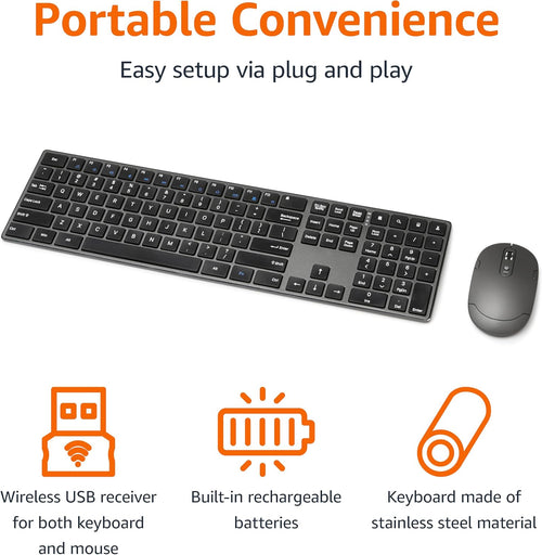 Amazon Basics Combo de teclado y mouse inalámbricos ultra premium,...