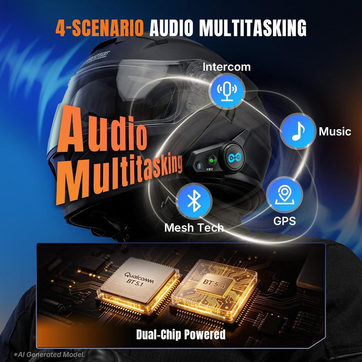 Oumurs Y8X - Auriculares Bluetooth para motocicleta, 8 conductores...