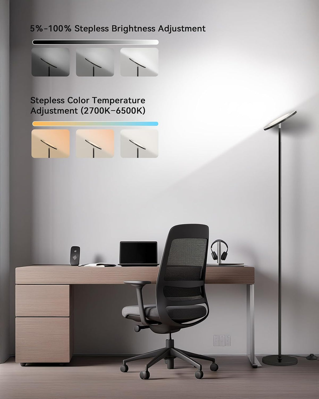 JOOFO Lámpara de pie LED Torchiere con control remoto, lámpara de p...
