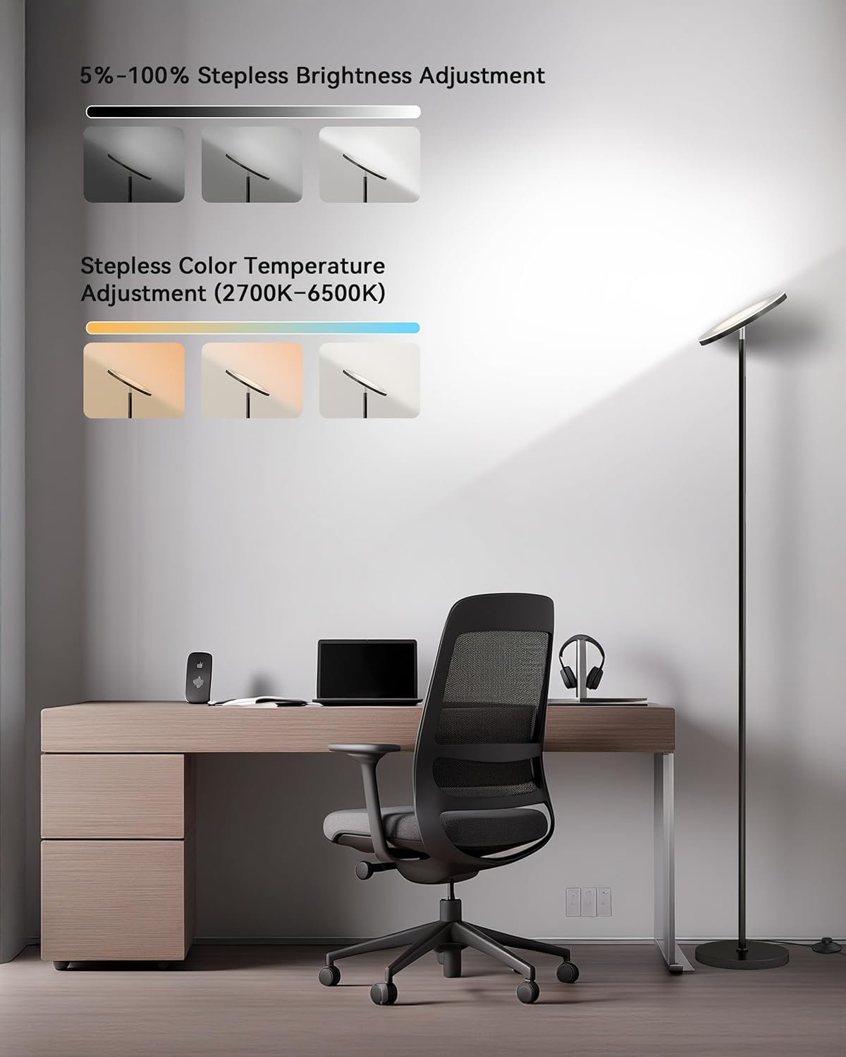 JOOFO Lámpara de pie LED Torchiere con control remoto, lámpara de p...