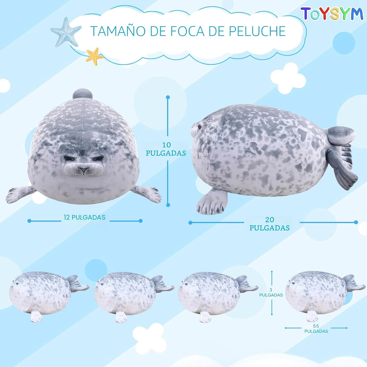 TOYSYM - Almohada de foca gordita de peluche linda con 4 peluches b...