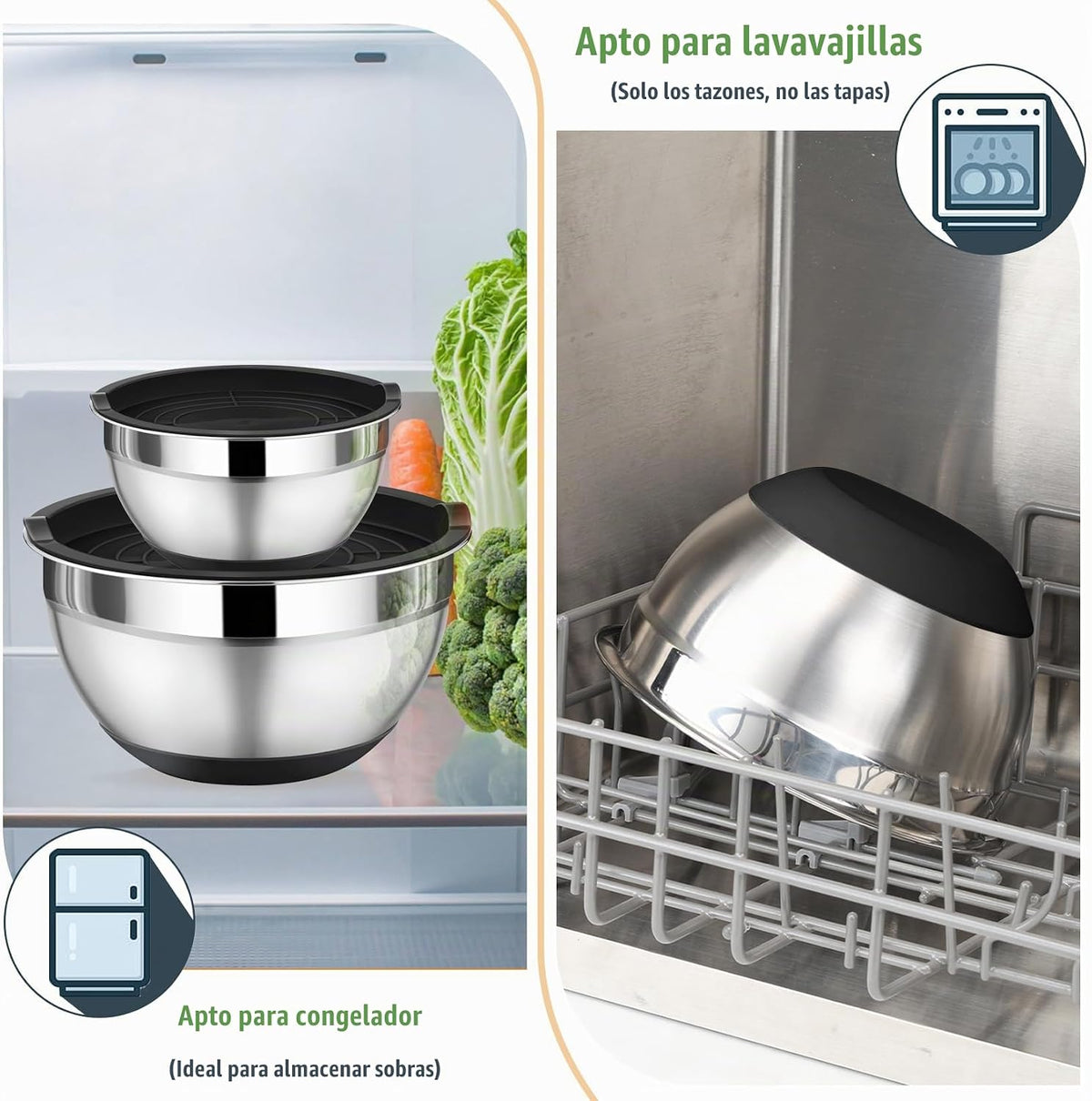 P&amp;P CHEF - Juego de cuencos de mezcla con tapa, 5 piezas de cue...
