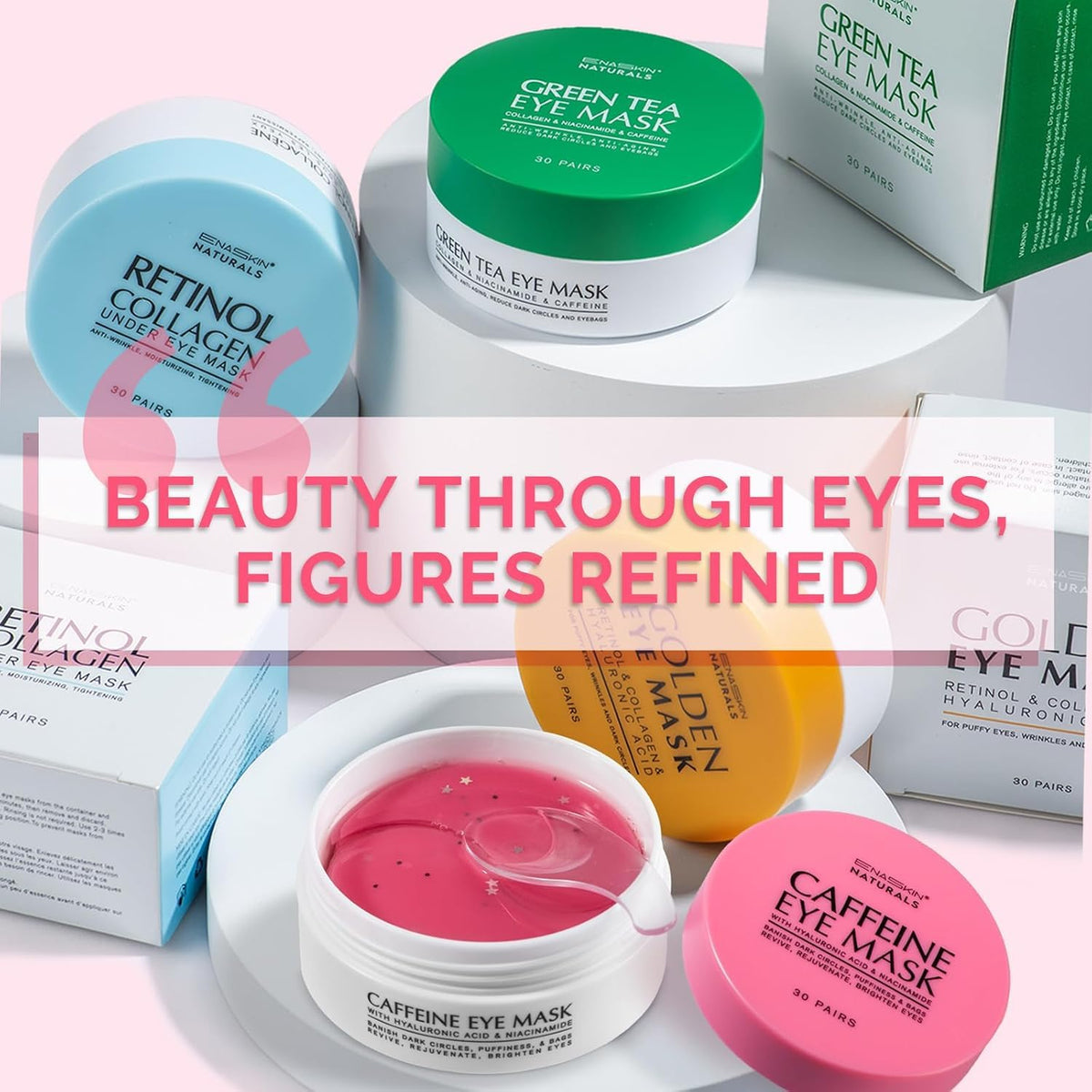 Enaskin Naturals Parches de cafeína debajo de los ojos para la hinc...