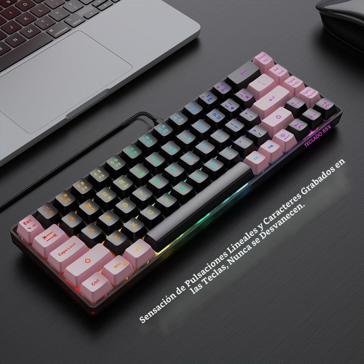 GEODMAER 65% Teclado para Juegos, LED Retroiluminado, Teclado de Me...