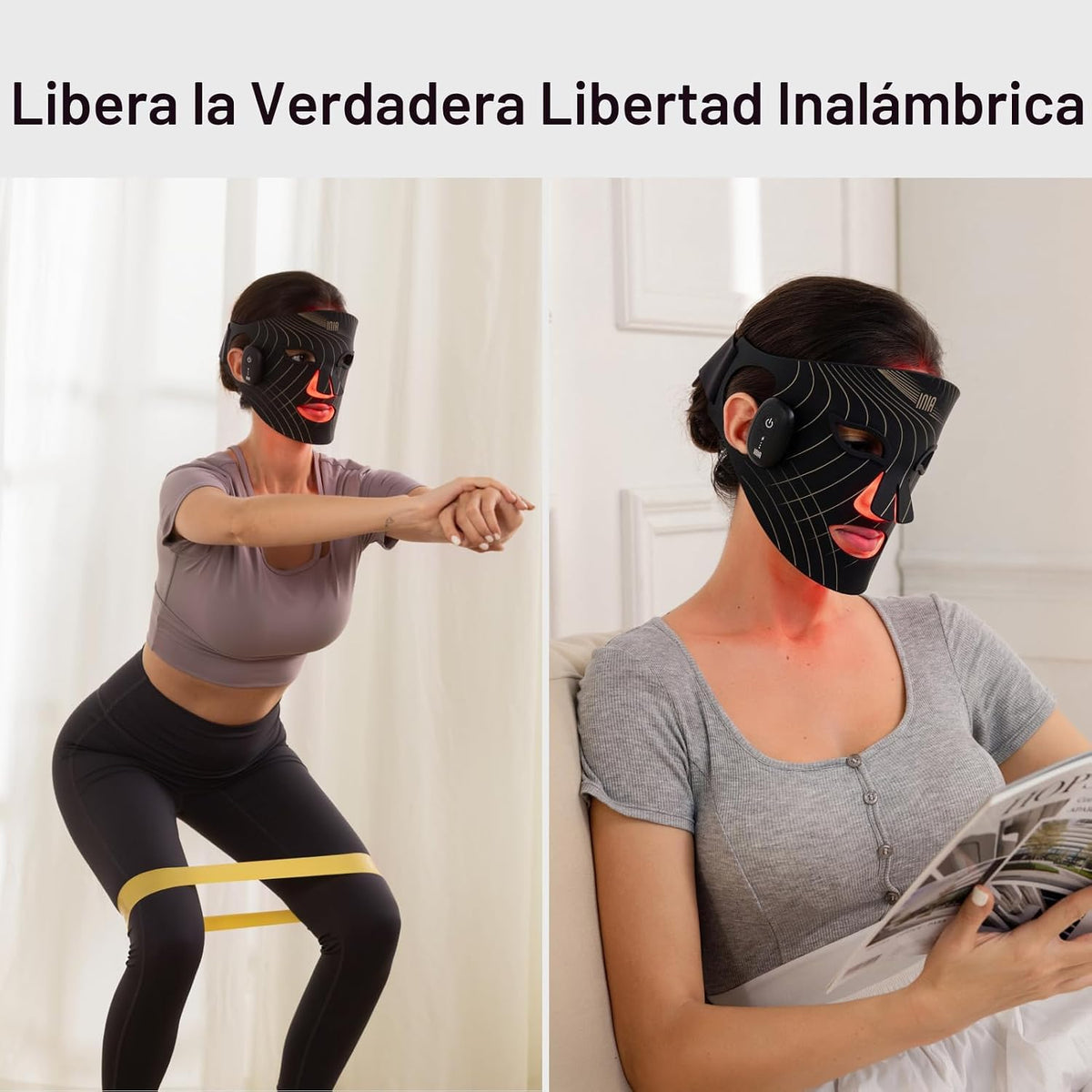 INIA Glow Máscara inalámbrica de terapia de luz roja para cara, 850...