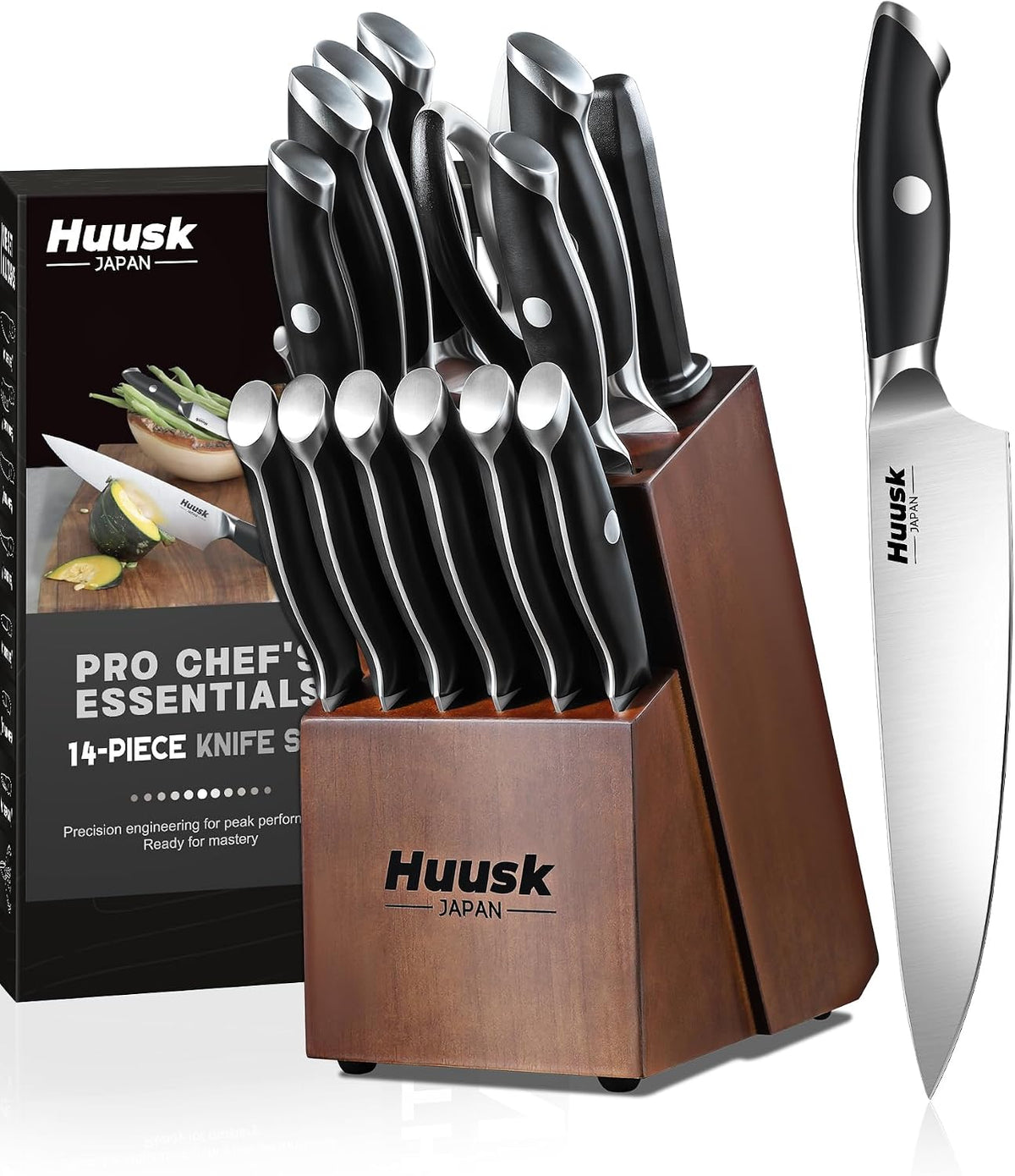 Huusk Juego de 14 cuchillos de cocina japoneses de espiga completa...