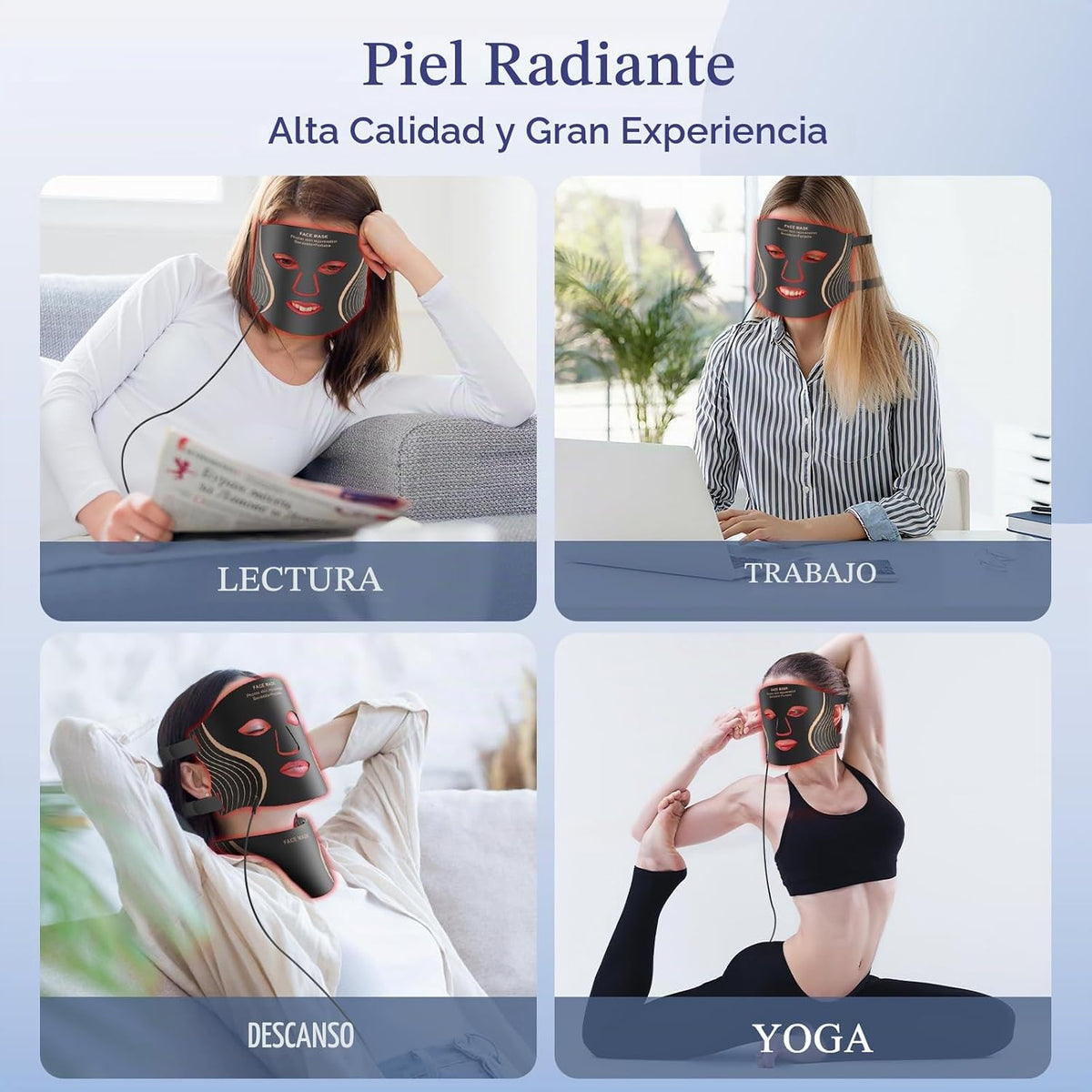 GIHWRRI Terapia de luz roja para cara y cuello, máscara de terapia...