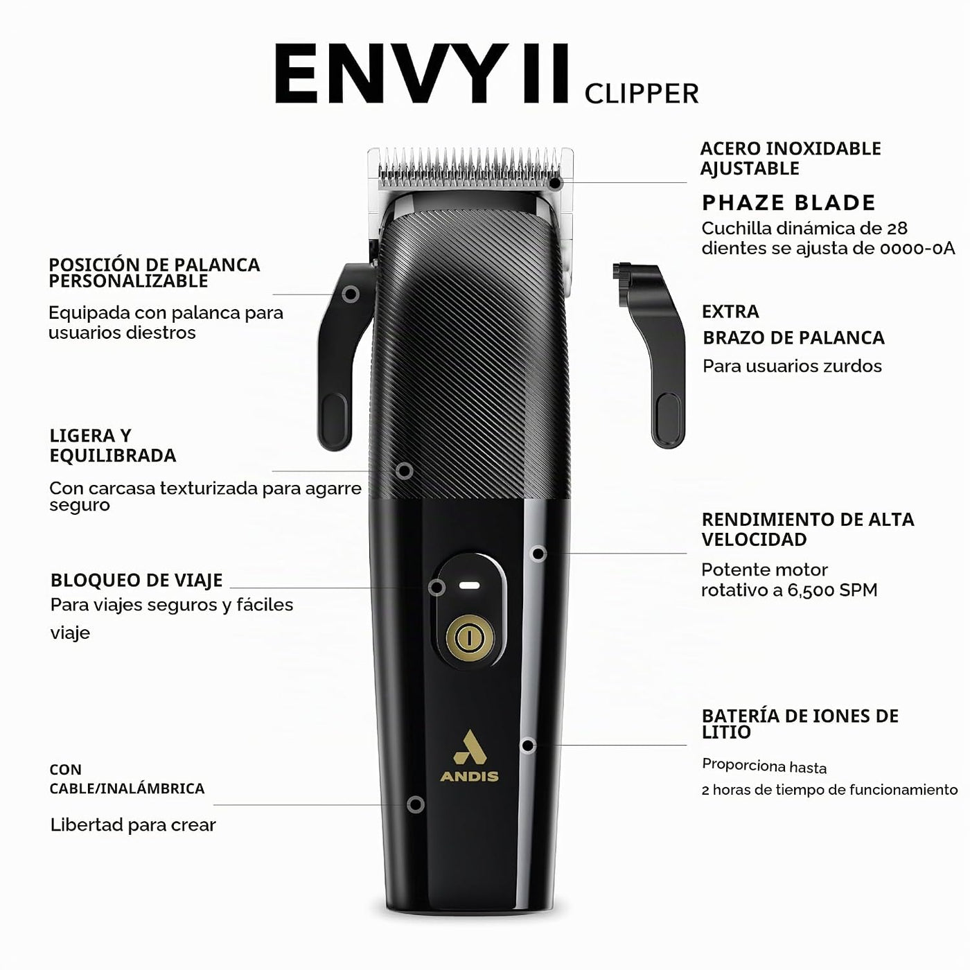 Andis Envy II cortadora de cabello inalámbrica, cortadora de barba...