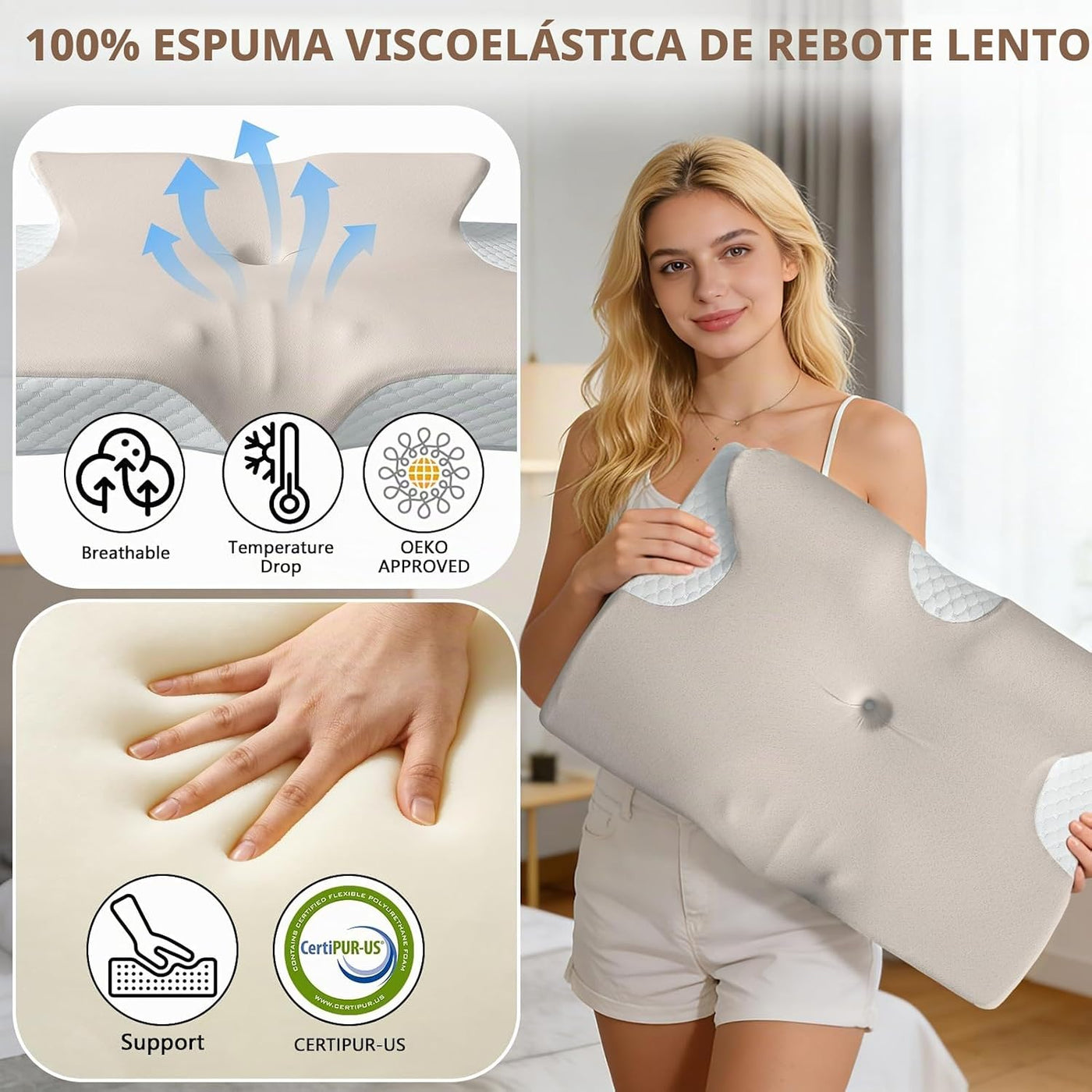 Almohada cervical para el cuello para aliviar el dolor, almohada er...