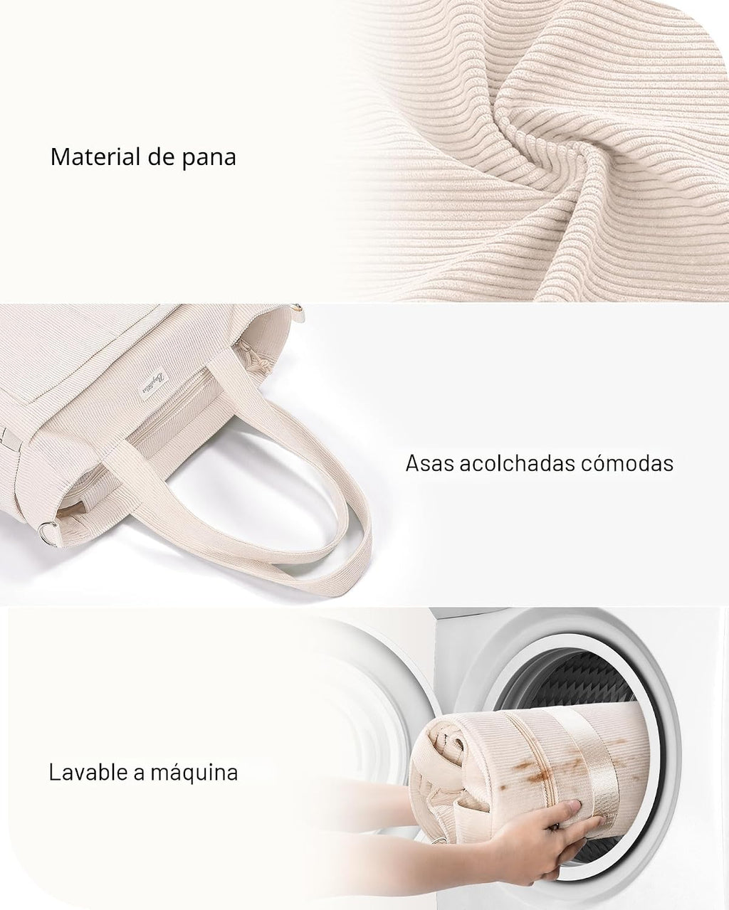 Bolsa tote de pana para mujeres, 17 bolsillos para laptop de trabaj...