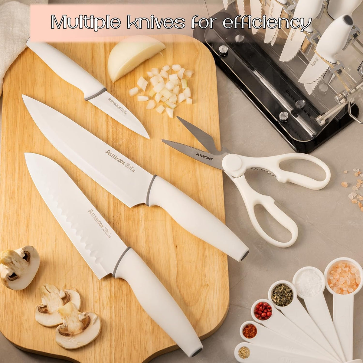 Astercook - Juego de cuchillos con bloque y afilador, juego de cuch...