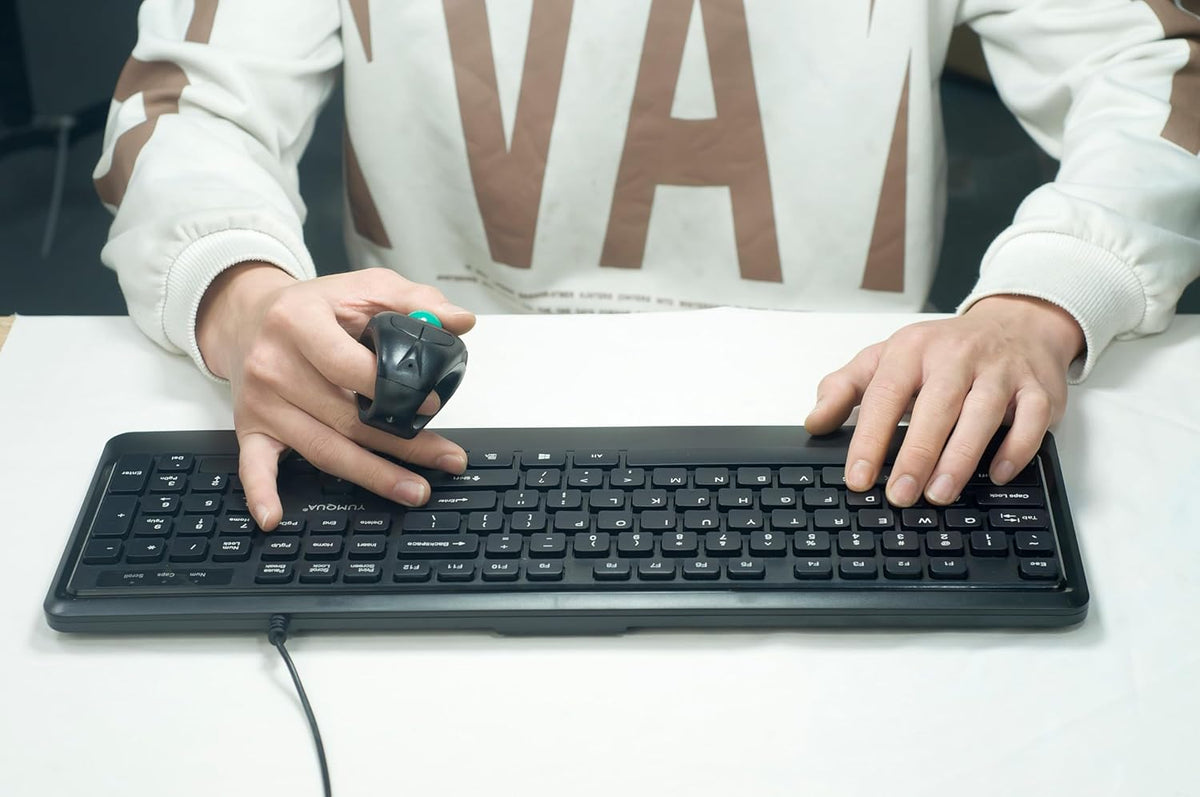 YUMQUA - Ratón de mano para dedos, ratón inalámbrico de trackball c...